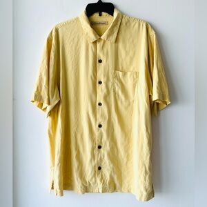 Tommy Bahama Button Up Shirt Camp Yellow Silk Short Sleeve Mens L Casual Preppy